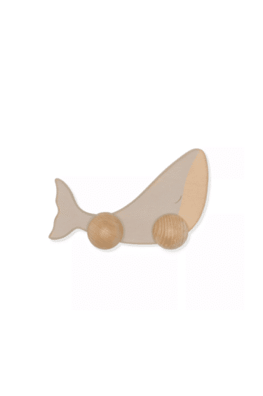jouet baleine en bois sur roulettes
