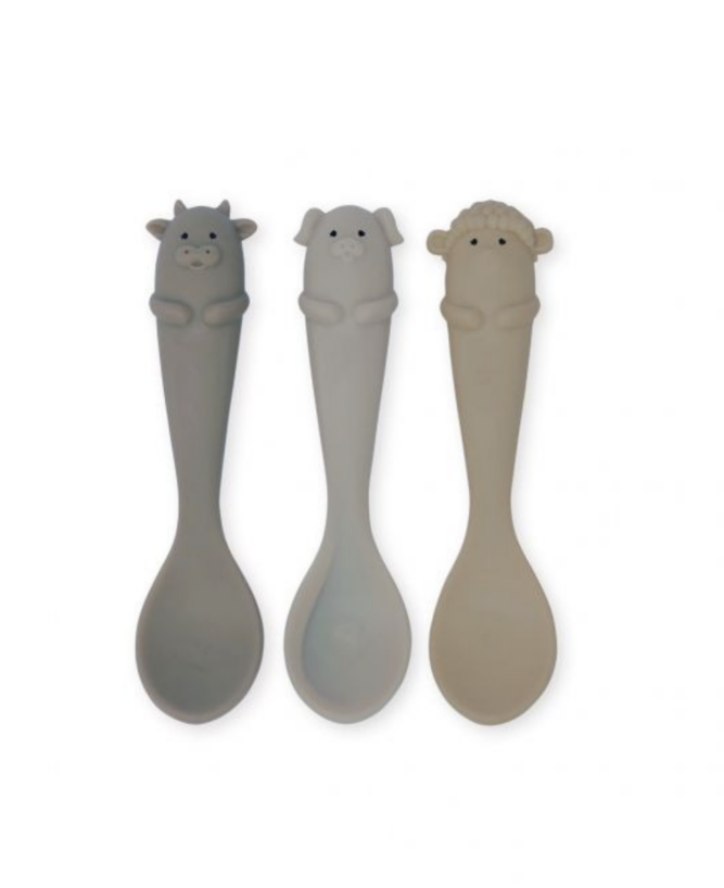 cuillère d'apprentissage bebe, cuillère silicone bebe, cuillère lot de 3 konges slojd, konges slojd, boutique enfant, cuillères d'apprentissage