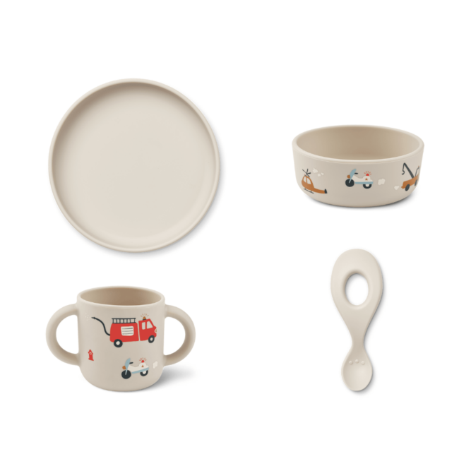 ensemble repas liewood, vaisselle bebe, ensemble repas silicone, moos family store, liewood, vaisselle enfant, kit repas