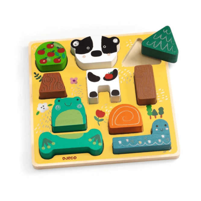 puzzle dès 18 mois, puzzle djeco, puzzle à encaster animaux, moos family store, activité enfant