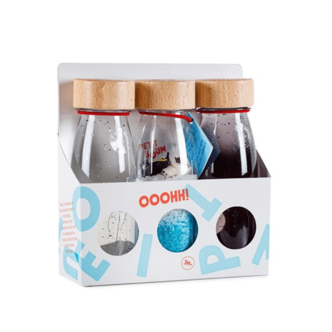 petit boum pack de 3 bouteilles sensorielles pour l'éveil de votre bébé dès 3 mois à retrouver chez moos family store boutique bébé et enfant proche de lille