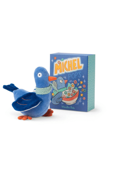 boite avec doudou pigeon hochet bleu moulin roty