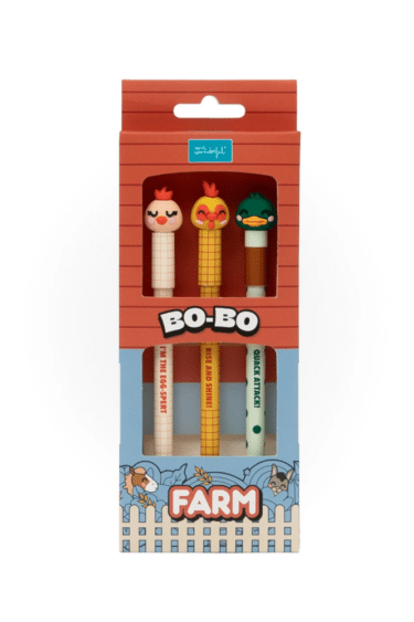 coffret de 3 stylos bo-bo wonderful canard coq et poule