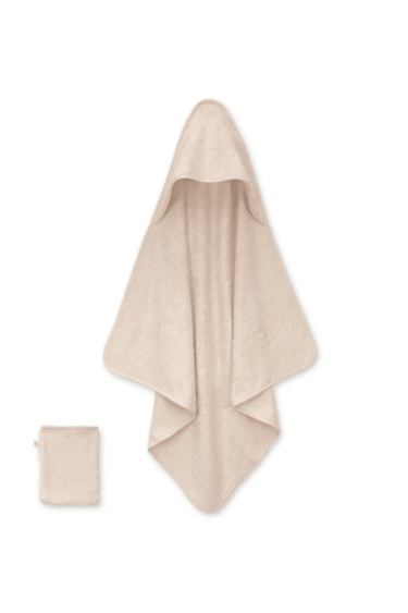 cape de bain bemini en eponge avec gant de toilette couleur sesame