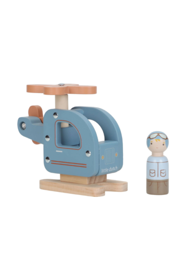 jouet helicoptere bleu en bois avec personnage little dutch